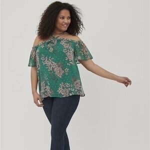 Torrid Crinkle Chiffon Floral Cold Shoulder Halter Top Shirt Blouse